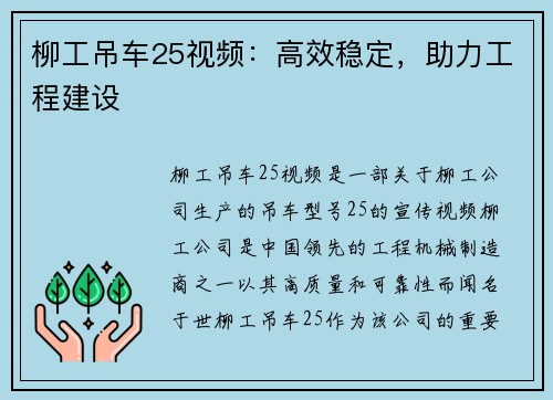 柳工吊车25视频：高效稳定，助力工程建设