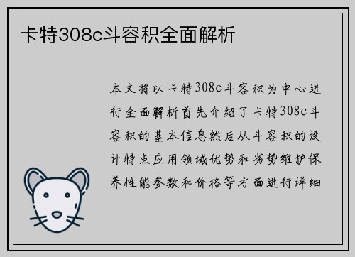 卡特308c斗容积全面解析
